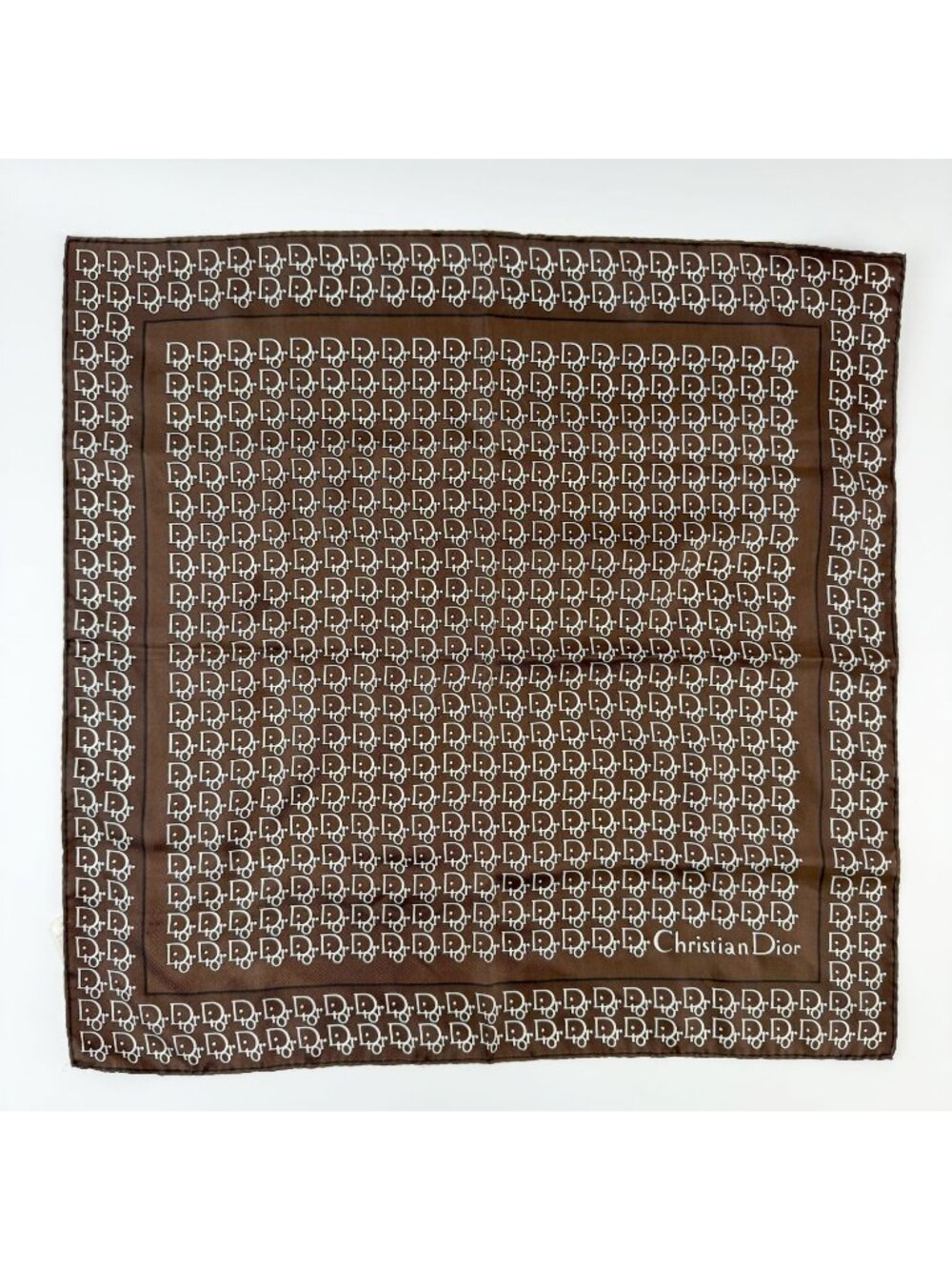Dior Trotter Logo All Over Print Scarf Silk 100% Brown White Vintage